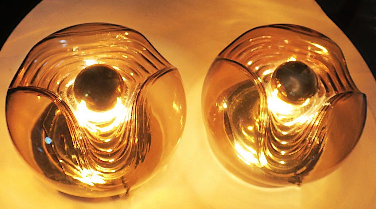 Pair of large wave lights by Koch & Lowy for Peill Putzler 1970s
