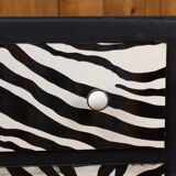 Restored chest of drawers with zebra tapestry 20th century