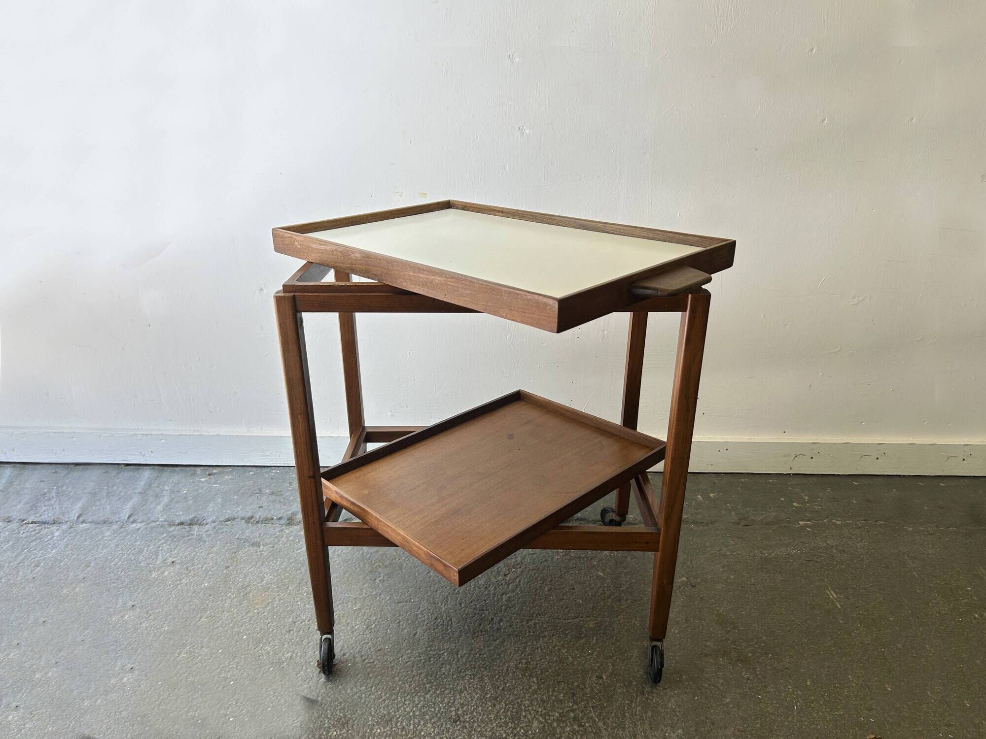 Mid Century Vintage Teak Drinks Trolley Bar Cart Removable Trays 1960s