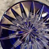 Bohemian vase in cut crystal with blue overlay.