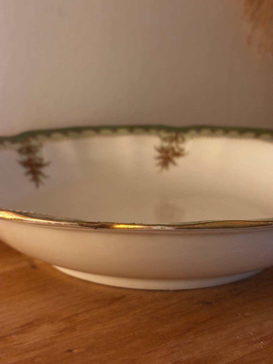 Green Limoges porcelain serving dish with gilt trim