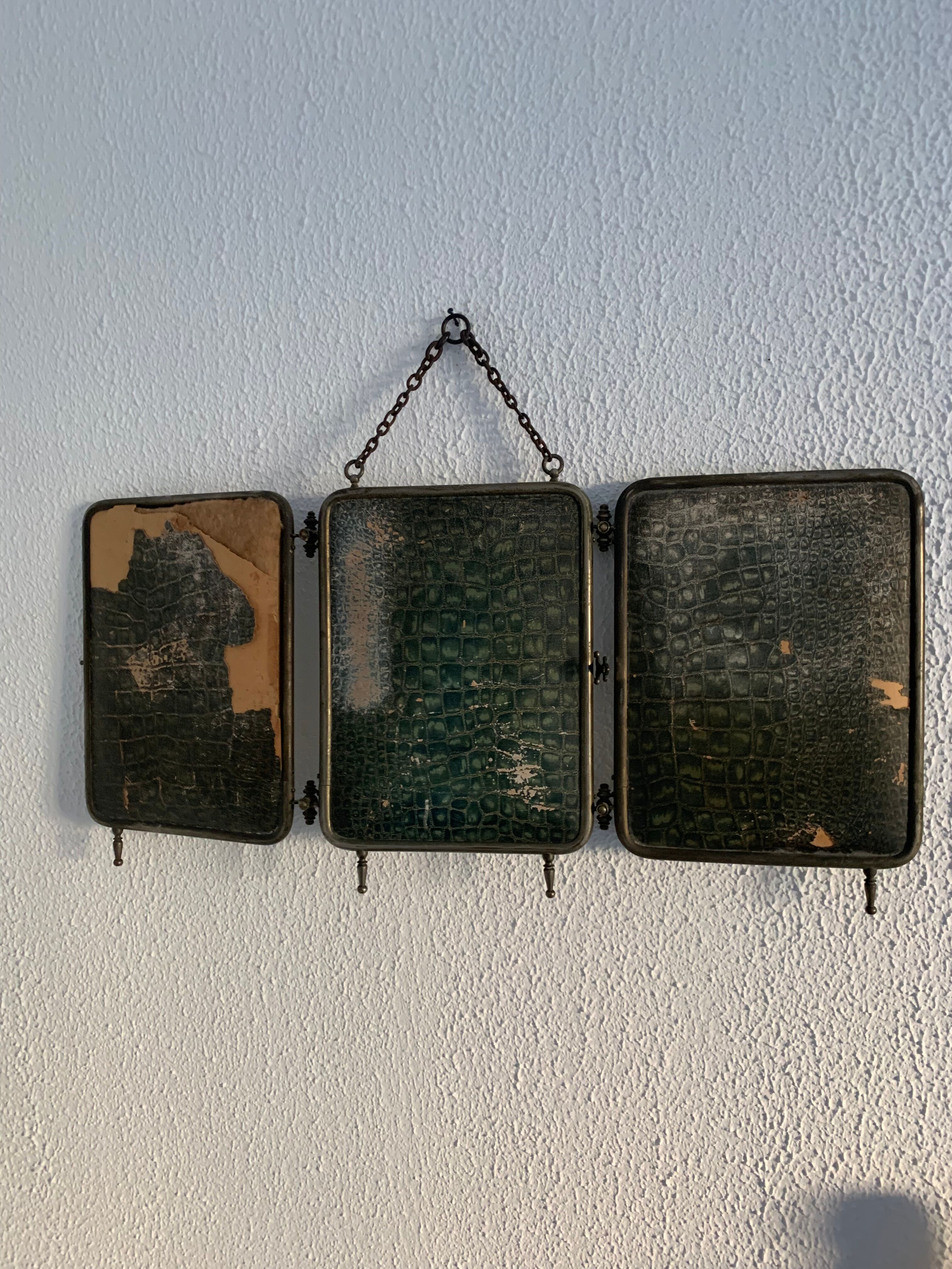 Vintage mirror 1930 triptych beveled barber crystal - 28 x 58 cm