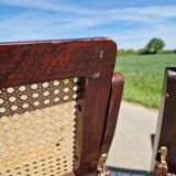 Set of 2 folding chairs in wood and cane.