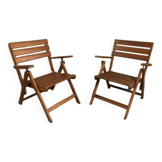 Pair of vintage wooden folding armchairs