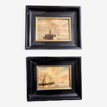 Dutch School From the 20th Century. Marines. Pair of signed oils on panels.