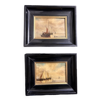 Dutch School From the 20th Century. Marines. Pair of signed oils on panels.
