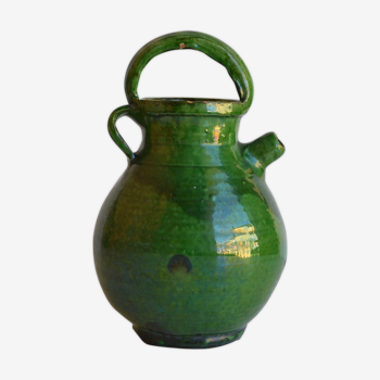 Jug wine earthenware glazed green, and mercurisee, Aubagne, Provence, 1900