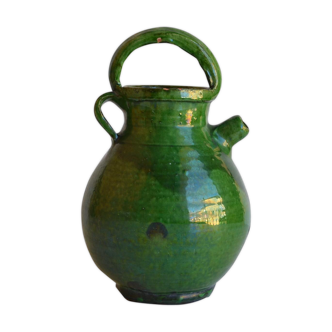Jug wine earthenware glazed green, and mercurisee, Aubagne, Provence, 1900