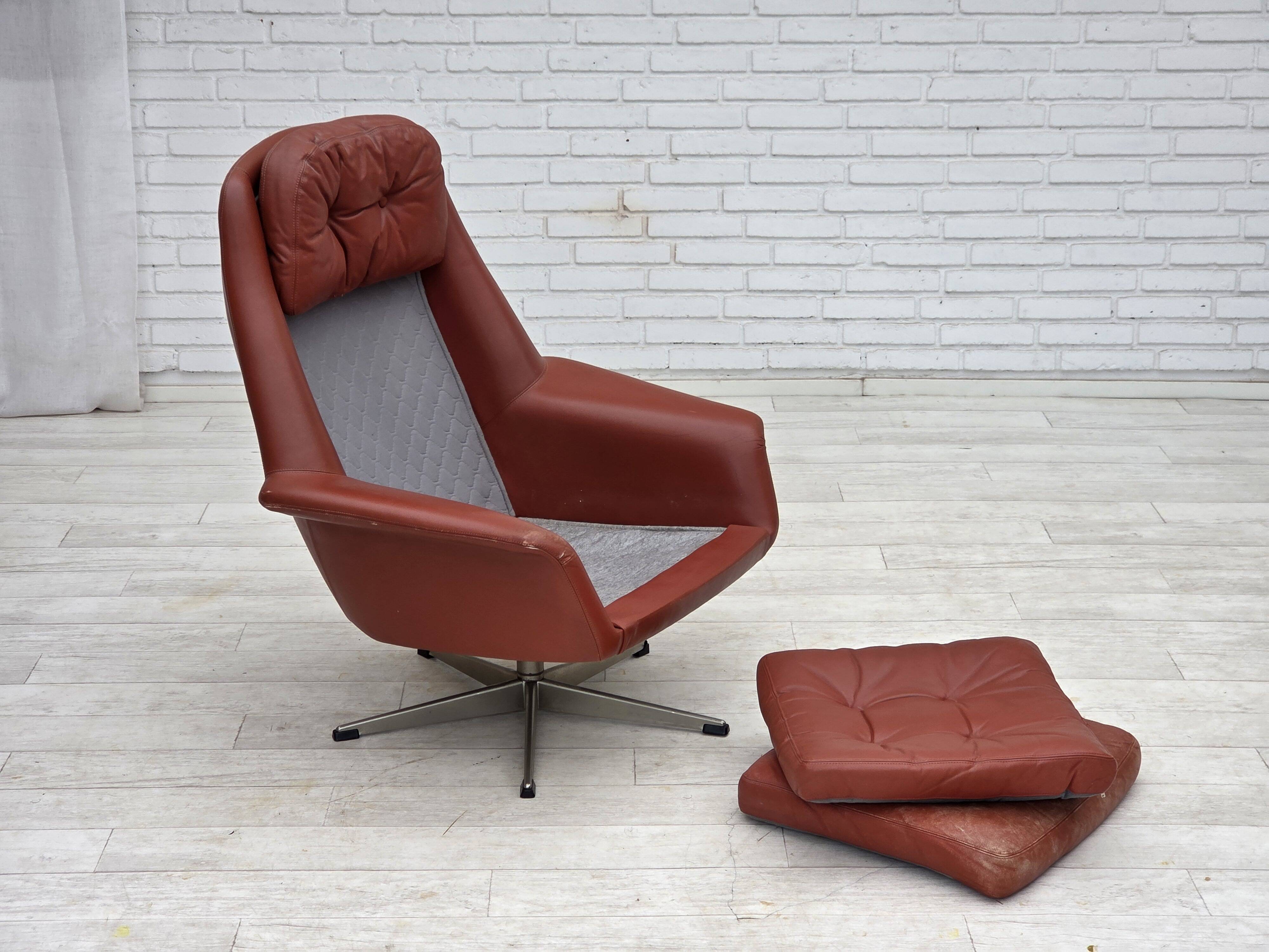 1970s, Danish design by H.W.Klein, swivel armchair, furniture leather.
