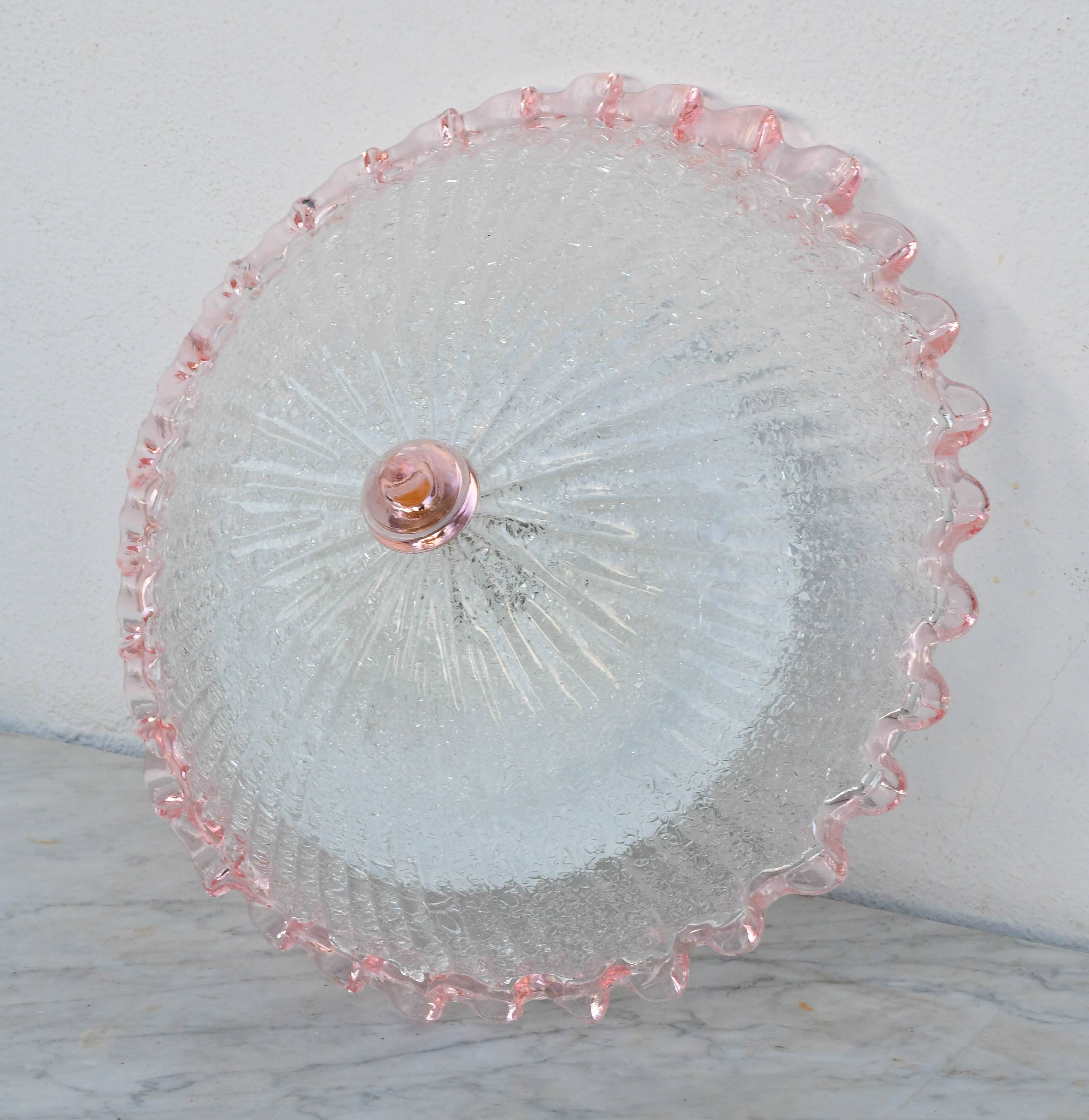 Charming Italian pink Murano glass ceiling fixture, Murano, 1970
