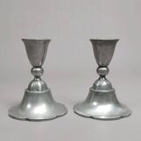 Pair Of Antique Danish Art Nouveau c.1920 Just Andersen Pewter Candlesticks
