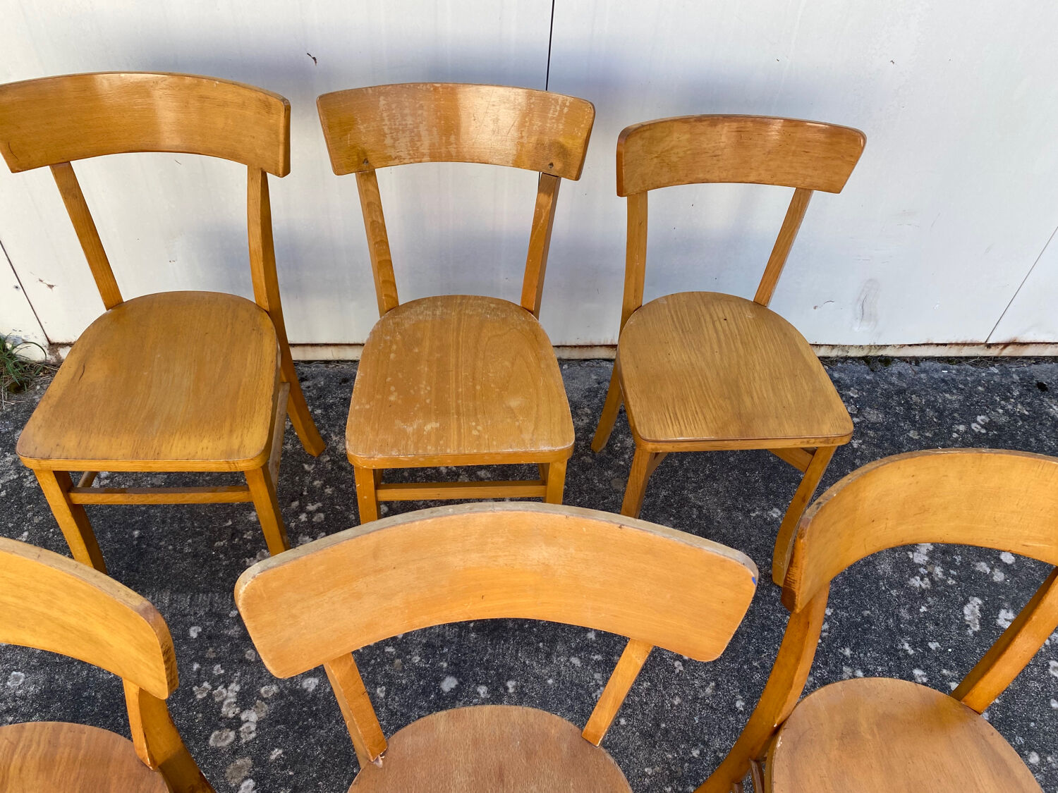 Set of 6 mismatched yellow bistro chairs