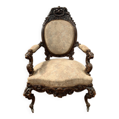 Fauteuil d'apparat richement sculpté Napoléon III