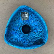Antique cyclope candle holder ceramic fat lava turquoise blue vintage