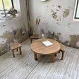 Circular elm coffee table from the 1950s