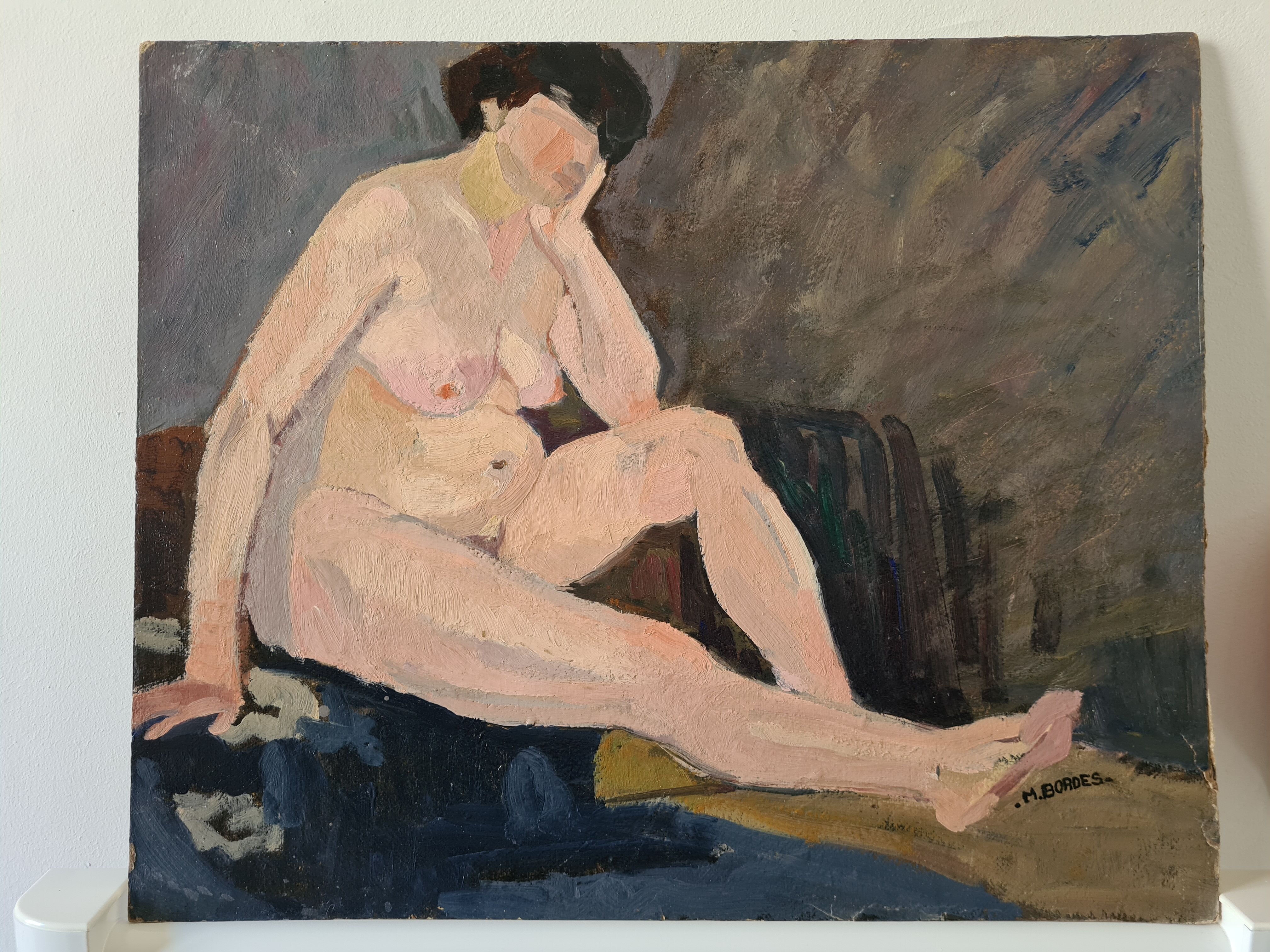 Portrait of nude in the studio - oil by Myriem Bordes 1923