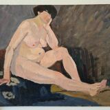 Portrait of nude in the studio - oil by Myriem Bordes 1923