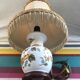 Pair of ancient ceramic lamp Moustiers style with vintage cream lampshades