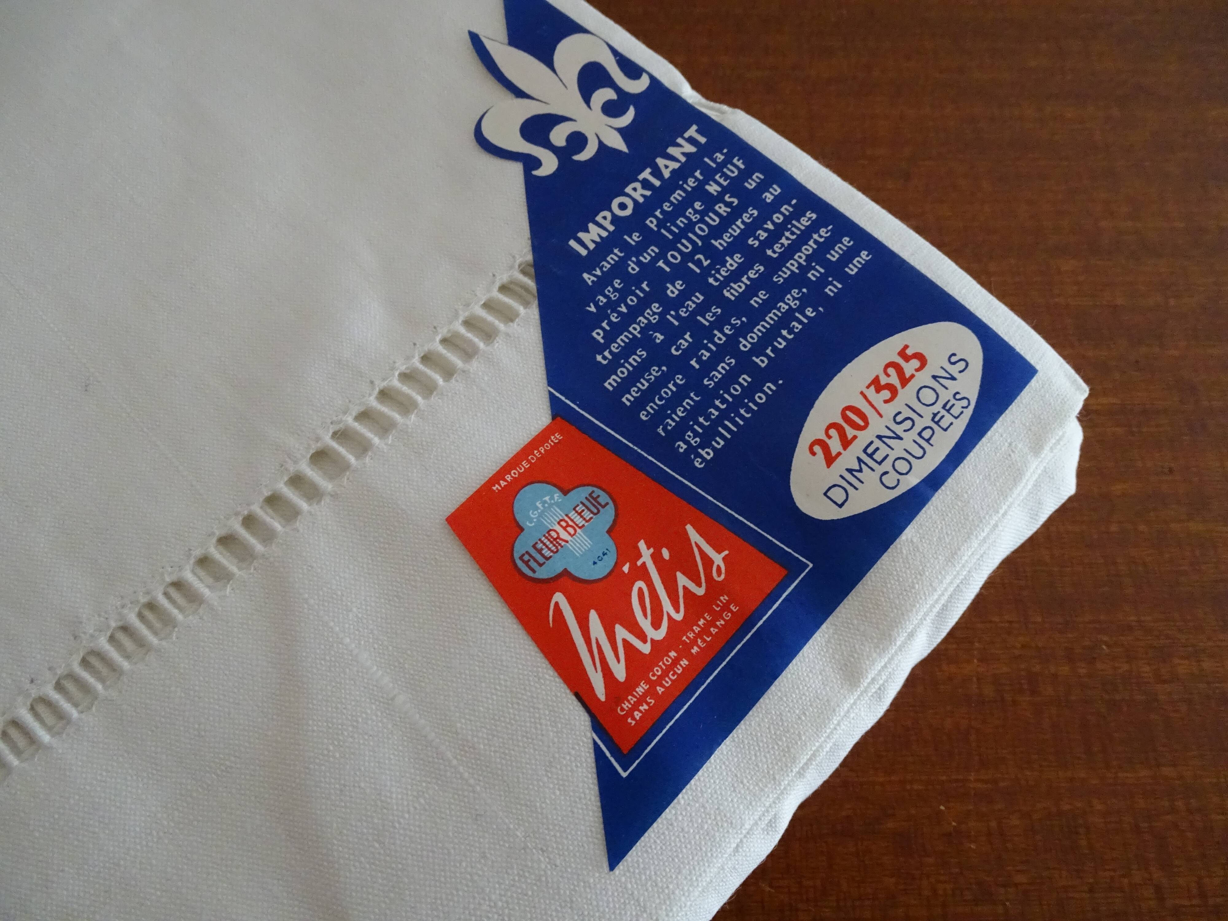 Openwork flat sheet Blue flower cotton mixed-race weft linen 325 x 220 new