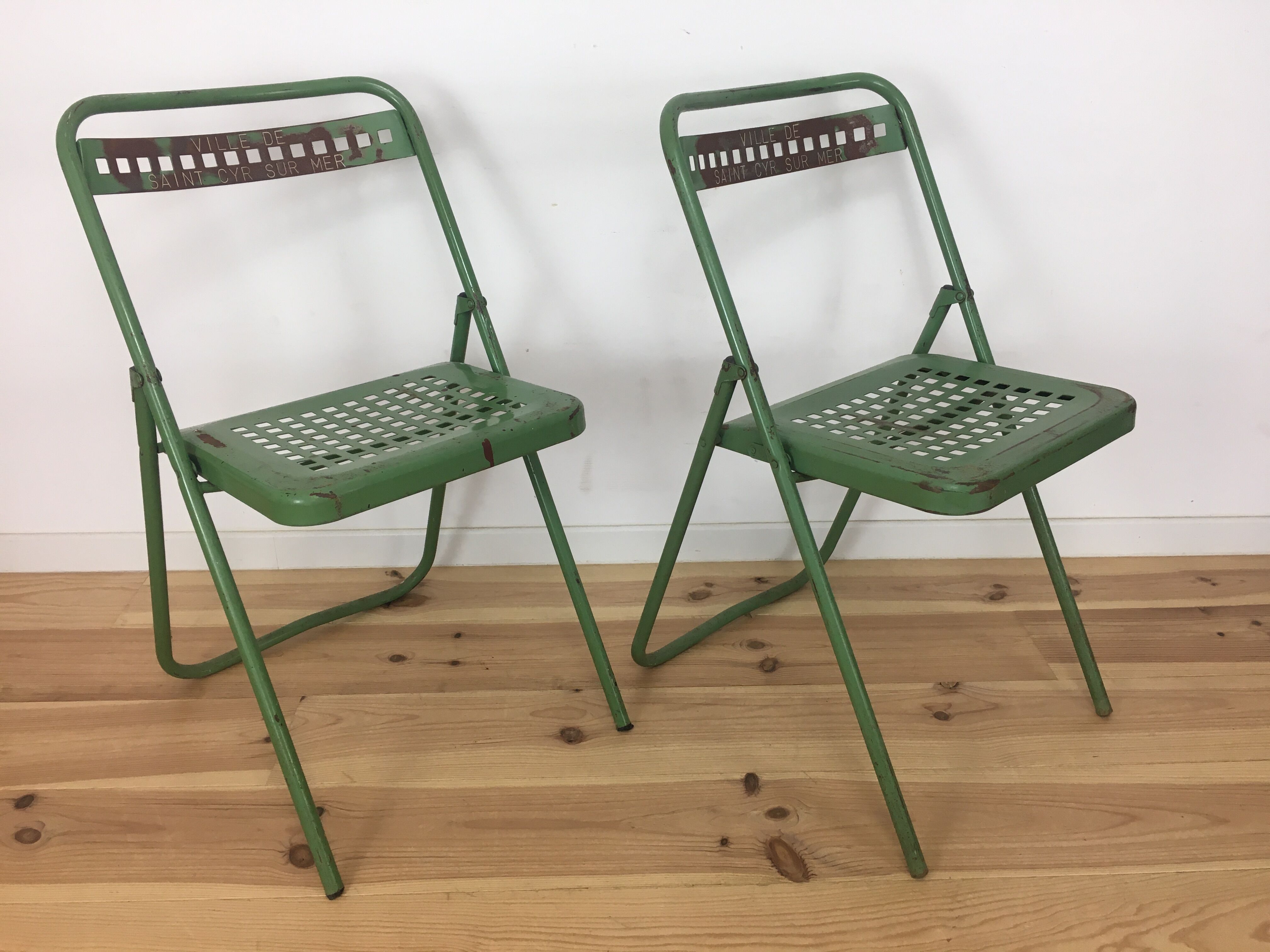 Industrial style metal terrace or garden chairs, folding