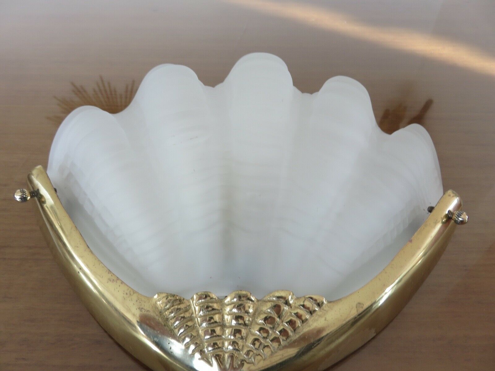 Wall light "shell" art deco brass and frosted glass 70s