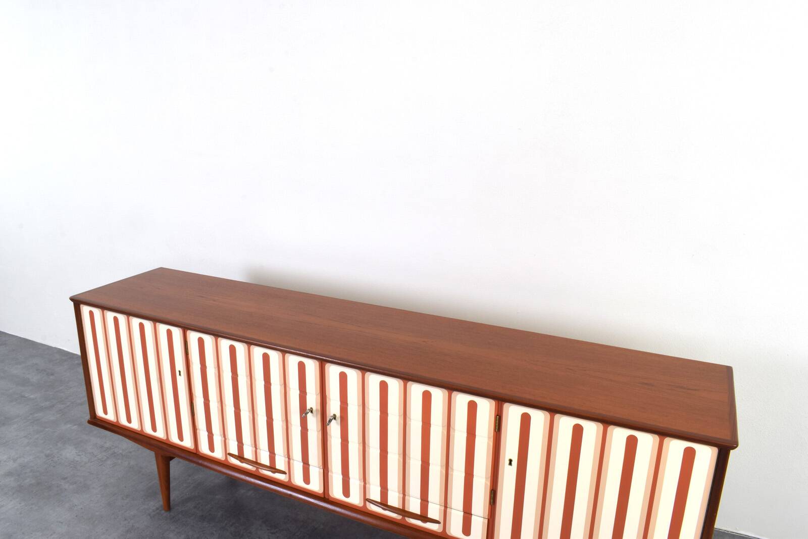 Mid-Century Op-Art Hand-Painted Teak Sideboard, 1960s
