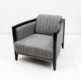 Paire de fauteuils Art Déco italiens en bois laqué noir et velours côtelé