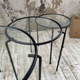 1950s metal and glass nesting coffee tables