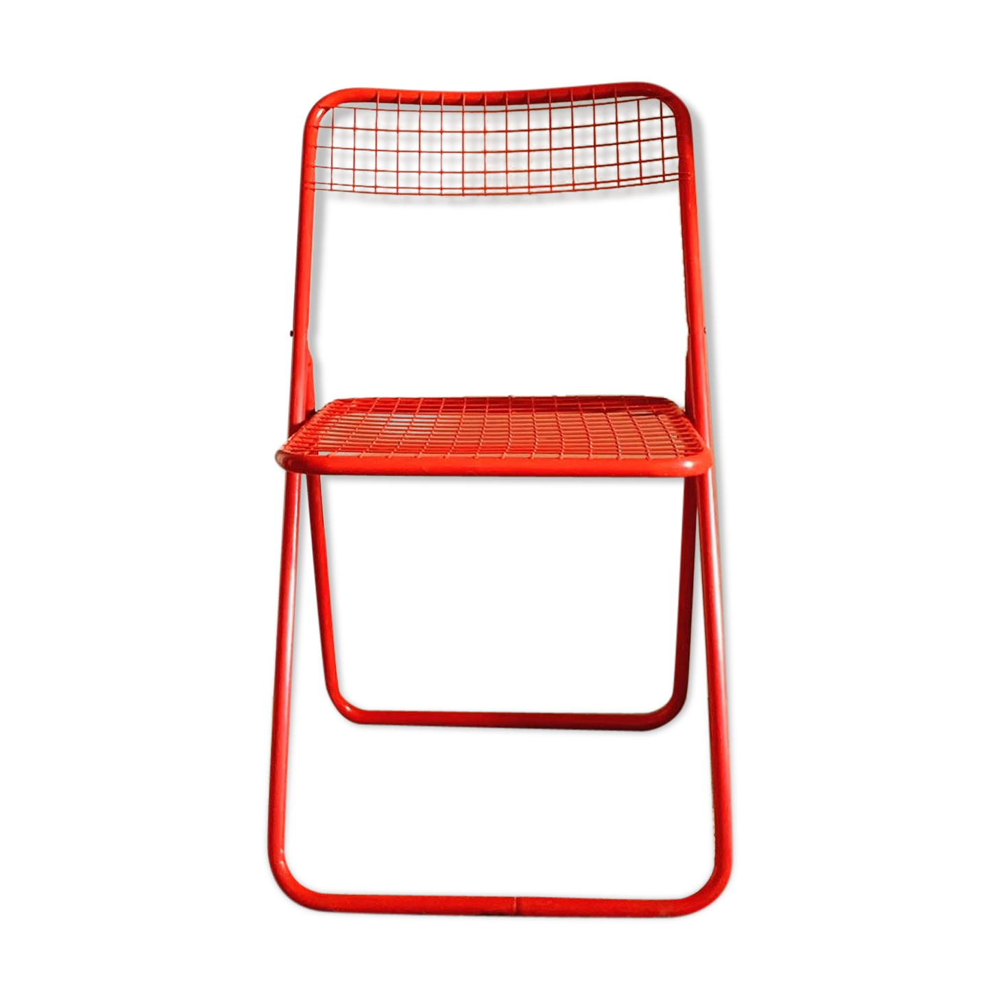 Red folding chair mesh metal