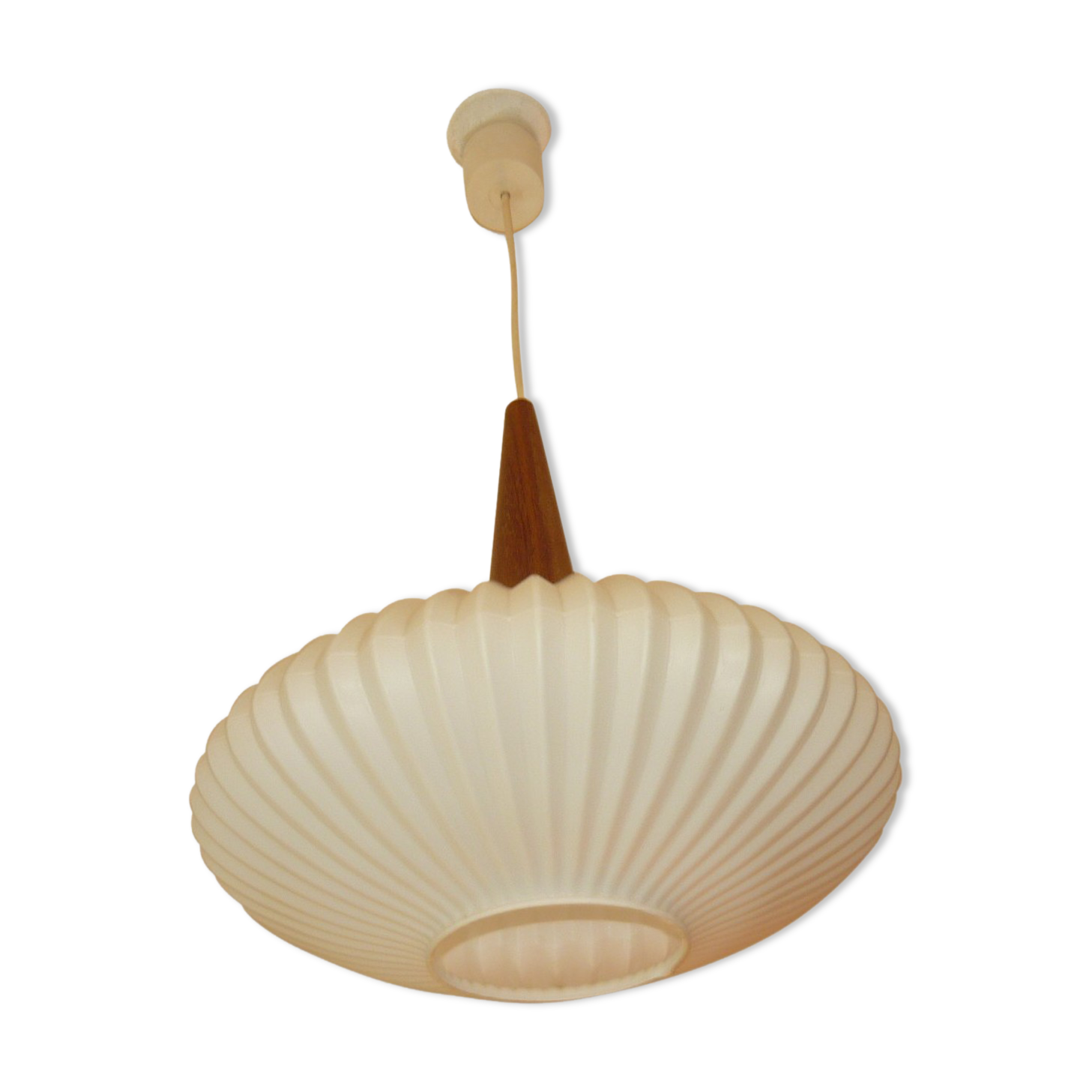 Teak and opaline suspension by louis kalff years 60