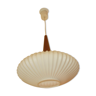 Teak and opaline suspension by louis kalff years 60