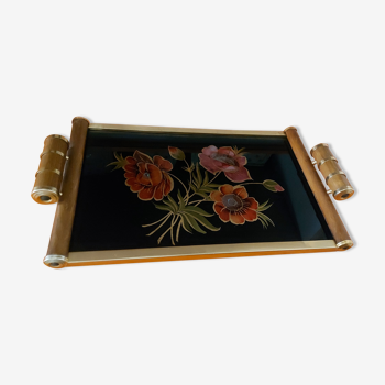 Art deco style wood and brass serving tray