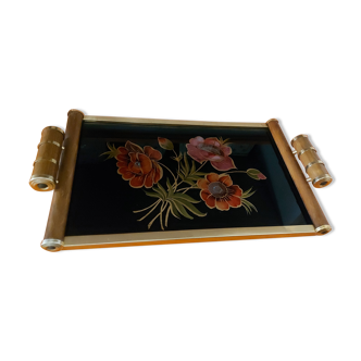 Art deco style wood and brass serving tray