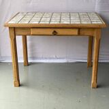 Vintage farmhouse dining table solid wood ceramic tiles 105cm renovated