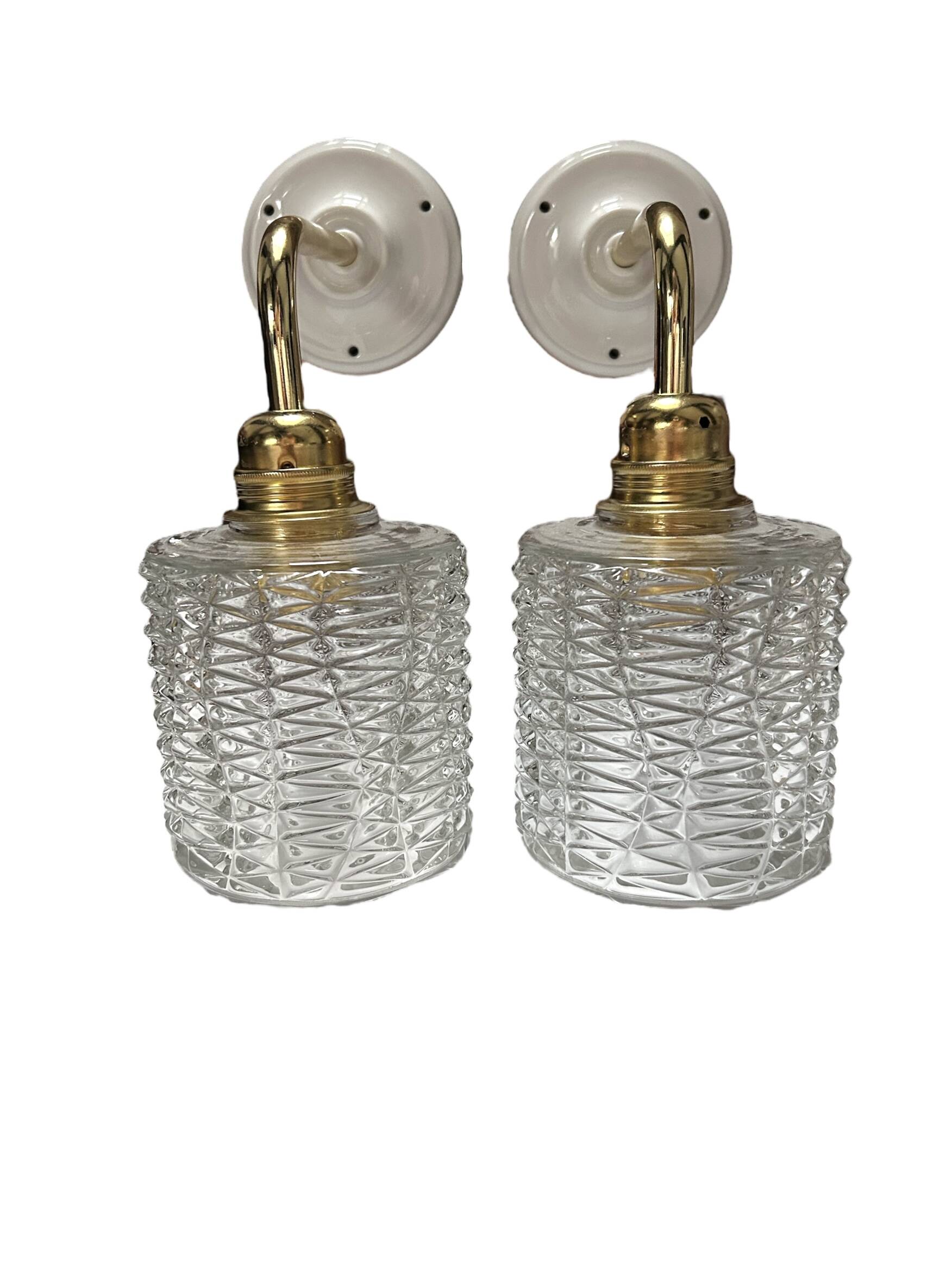 Pair of seventies glass globe wall lights