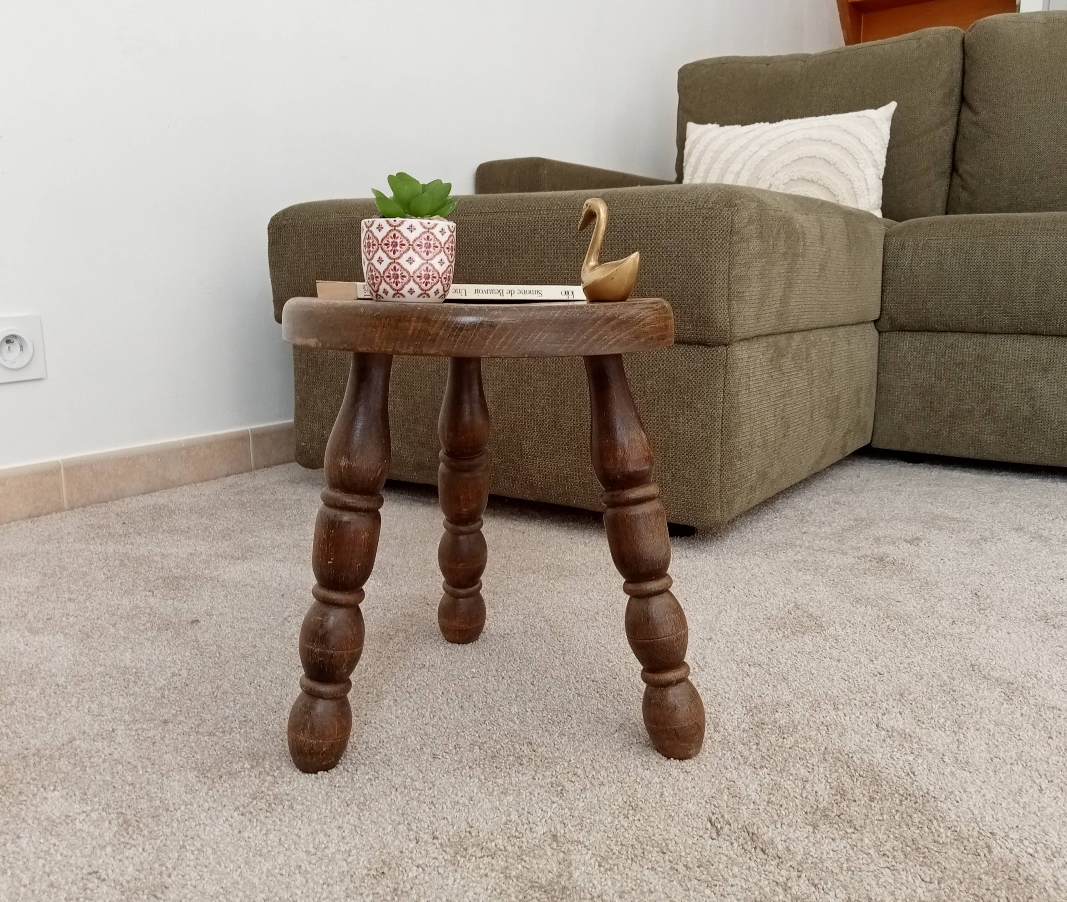 Vintage turned wood tripod stool