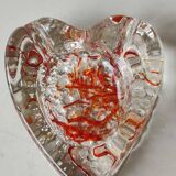 Empty pocket/Ashtray, l in blown art glass/Heart shape with inclusions of orange filaments. In Murano style