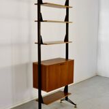 Bibliothèque modulaire autoportante en teck et acier de style italien moderne du milieu du siècle,