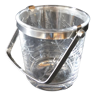 Vintage glass ice bucket stamped with a metal handle