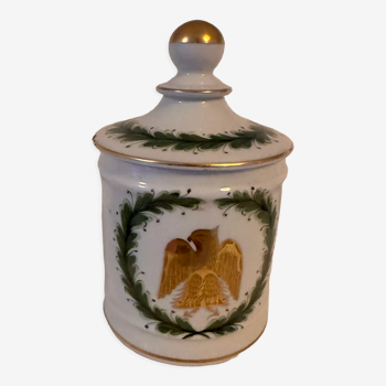 Pot en porcelaine de couleur aux couleurs de Napoléon avec couvercle