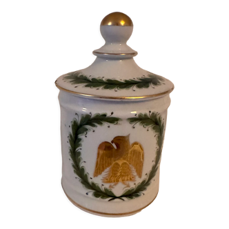Pot en porcelaine de couleur aux couleurs de Napoléon avec couvercle