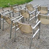 Set of 8 70s chrome chairs and smoked plexi