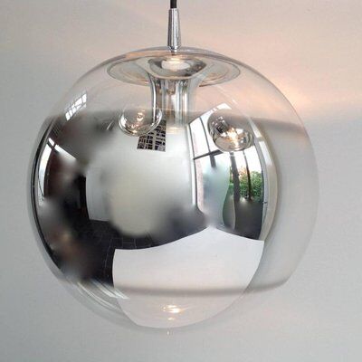 Set of 3 Mirror Glass Globe Suspension Lamps, 1960s