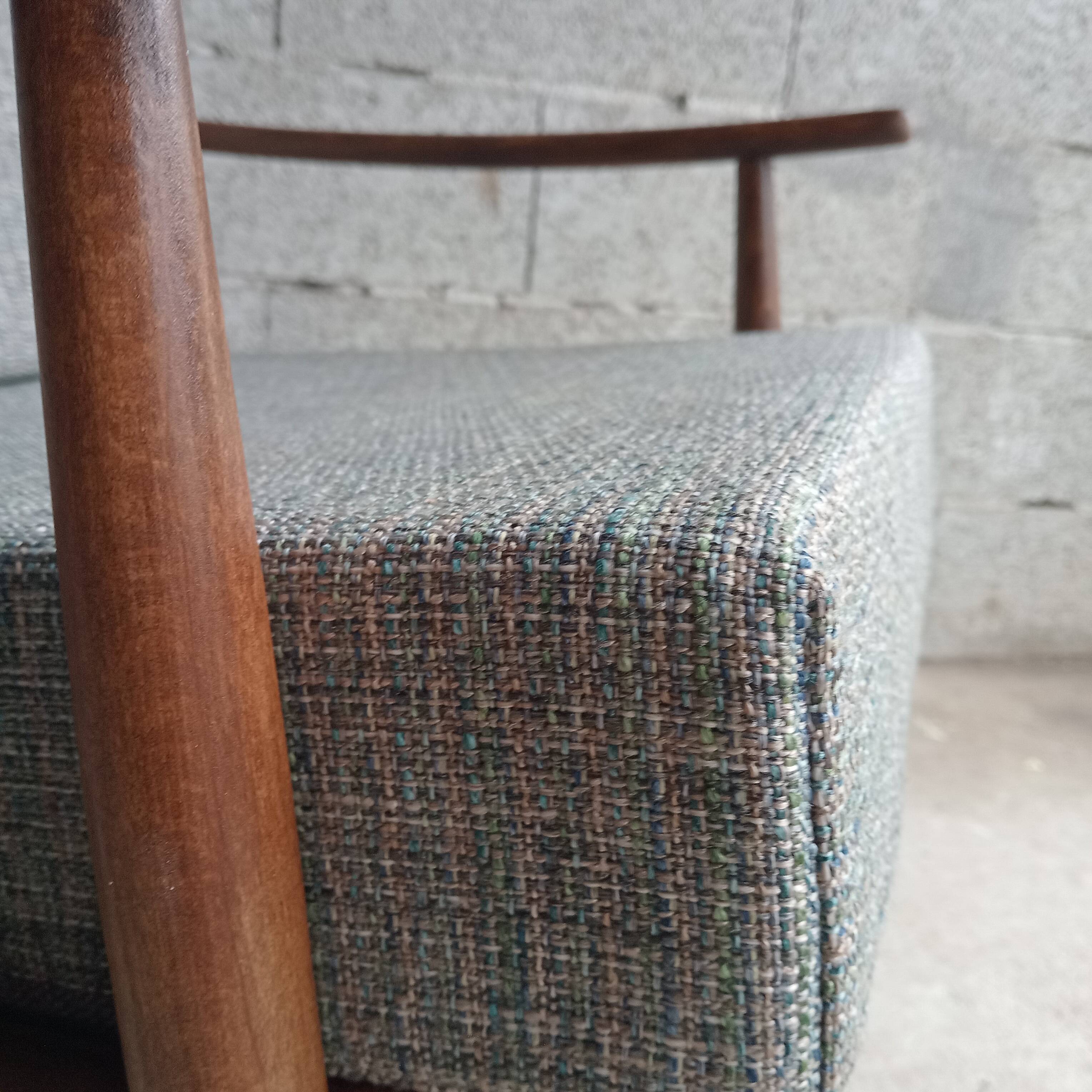 Vintage 1960s boomerang armchair in beechwood – restored and upholstered in vintage fabric