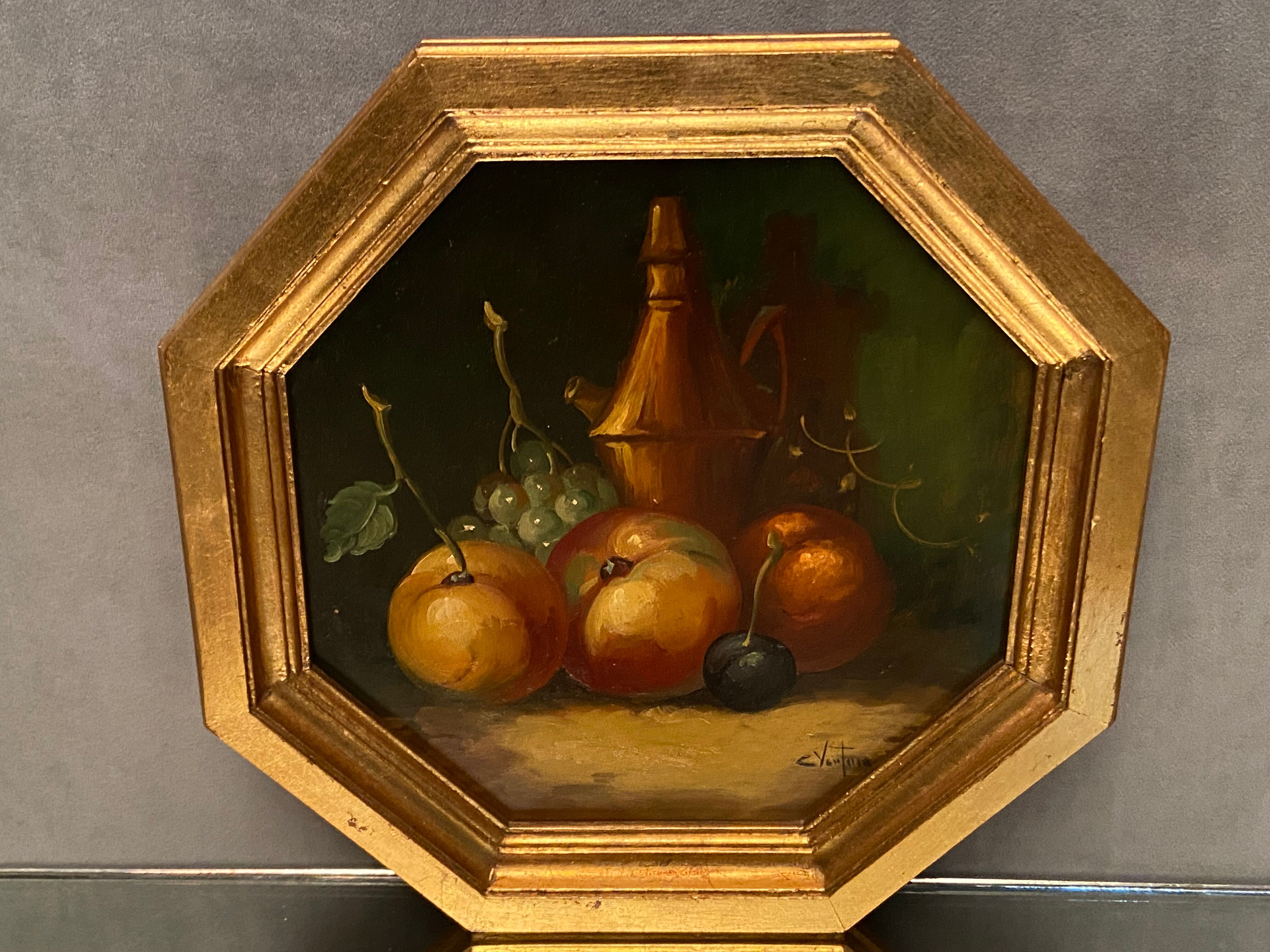 Oil painting on panel Still Life signed C. Ventura