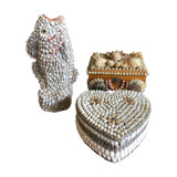 Set of boxes and vintage vase in mini shells