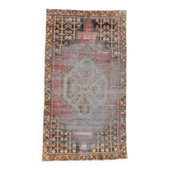 Tapis Vintage classique en laine fait à la main, 3x6 nuances de rouge et noir, 100x179Cm