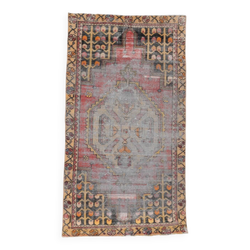 Tapis Vintage classique en laine fait à la main, 3x6 nuances de rouge et noir, 100x179Cm