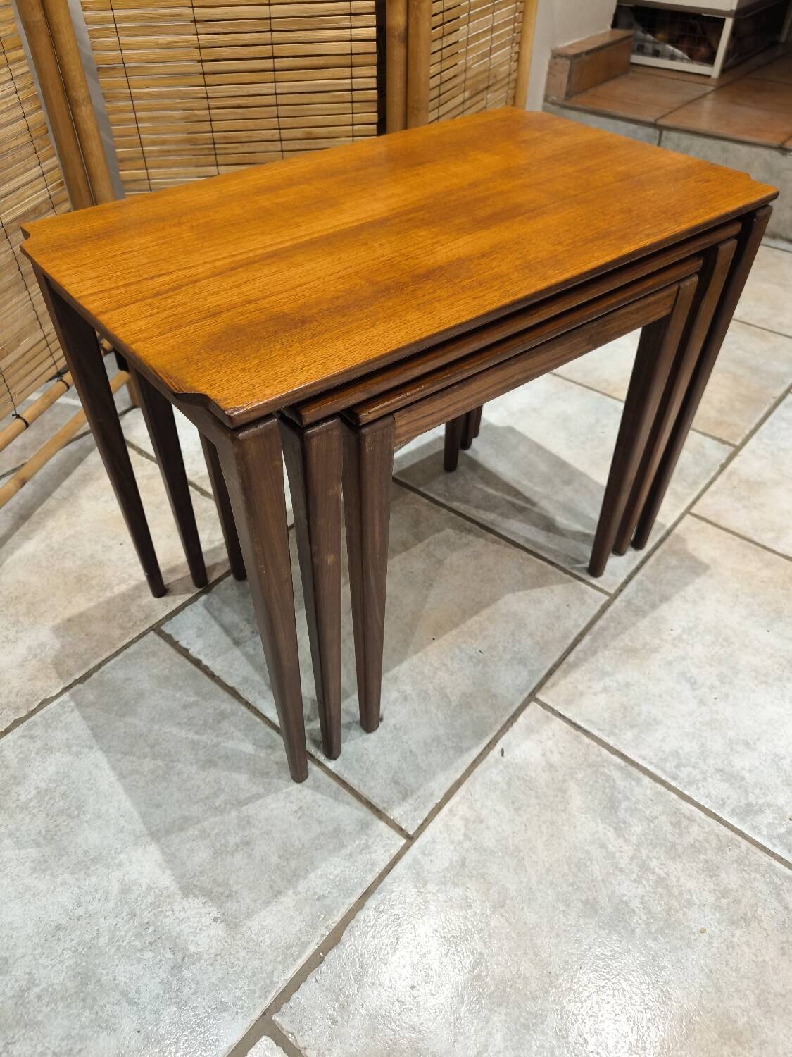 Vintage Scandinavian nesting coffee table in solid teak