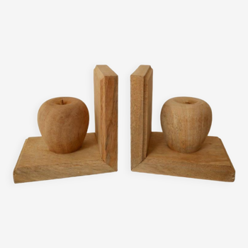 Lot de 2 serre-livres en bois, motif pommes